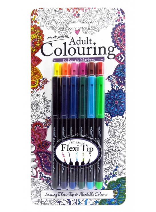 M.M. Adult Colouring Brush Markers 12pce Mont Marte