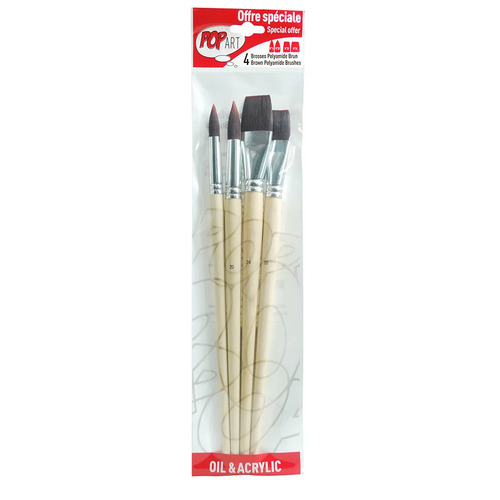 PAINT BRUSH PEBEO ASSORTED SIZE POLYAMIDE BROWN PK4