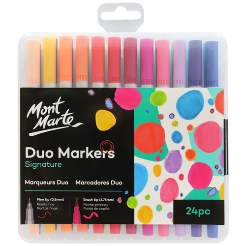 Mont Marte Duo Markers - Fine Tip & Brush Marker 24pc Set
